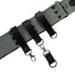 Gray belt with black straps and buckles on a white background